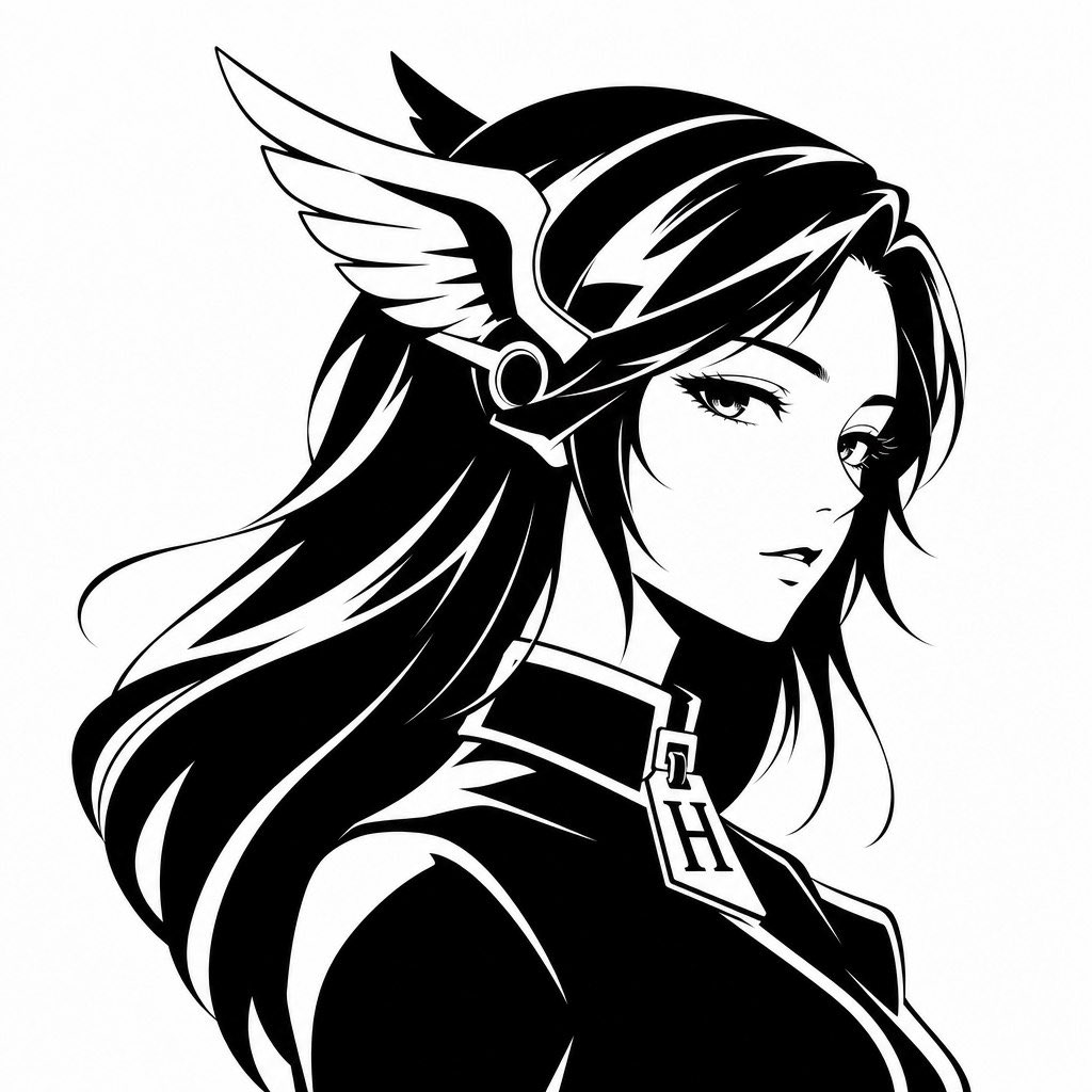 AI-generated Minimalist BLack-and-white Vector Avatar Logo of a Mythic Anime Woman Shown in Elegant made with GPT Image 2