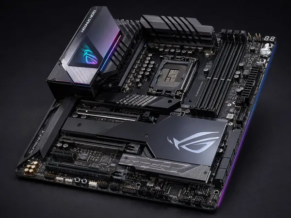 AI-generated High-end Enthusiast ATX Gaming Motherboard Product Photo on a Dark Studio Background made with GPT Image 2