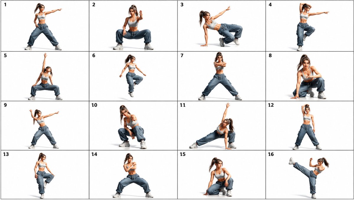 AI-generated 16-Panel Dance Pose Reference Sheet made with GPT Image 2