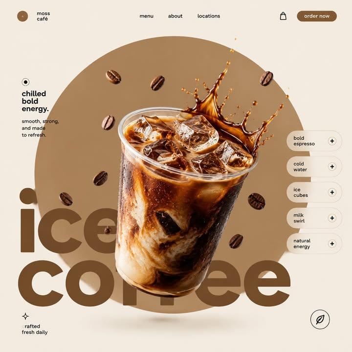 A modern minimalist Swiss-style matcha latte advertising poster for restaurant and FMCG social branding.