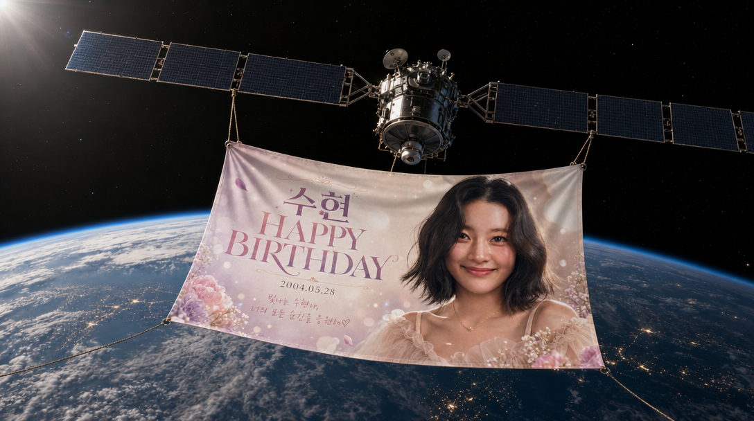 AI-generated birthday banner on a space satellite made with GPT Image 2