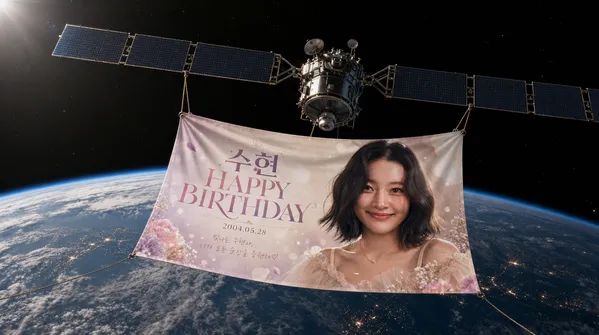 AI-generated birthday banner on a space satellite made with GPT Image 2
