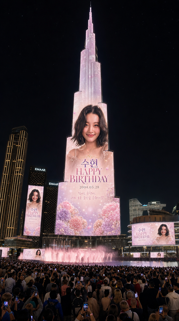 AI-generated Burj Khalifa birthday billboard projection made with GPT Image 2