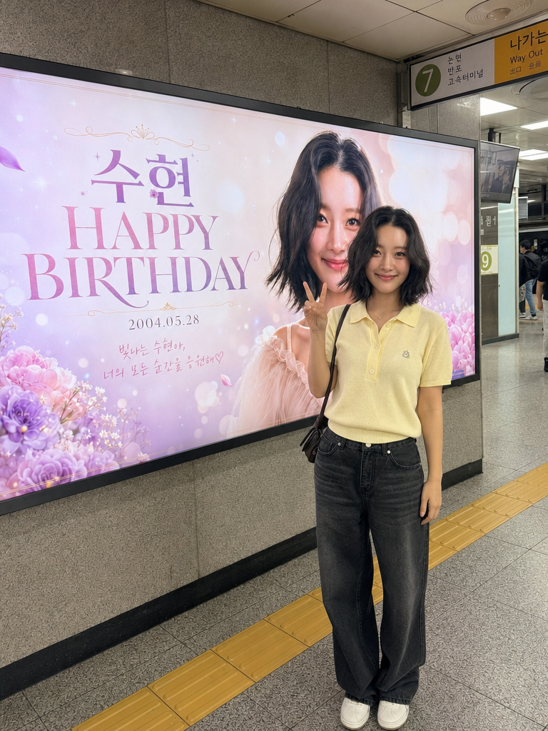 GPT 이미지 2로 생성한 지하철역 생일 광고 인증샷