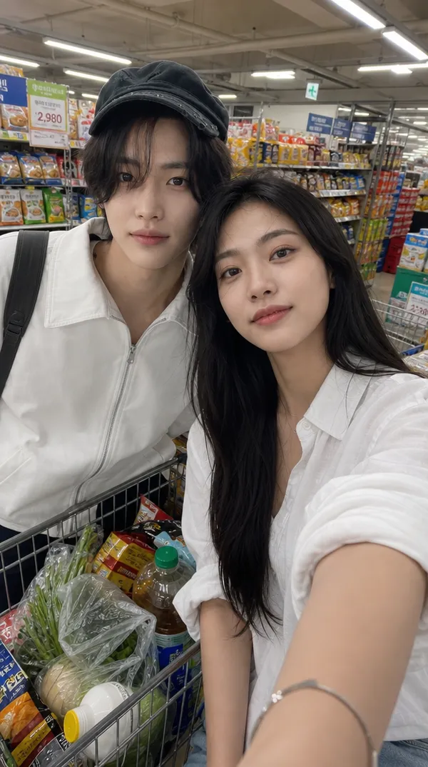 Supermarket couple selfie generated with GPT Image 2