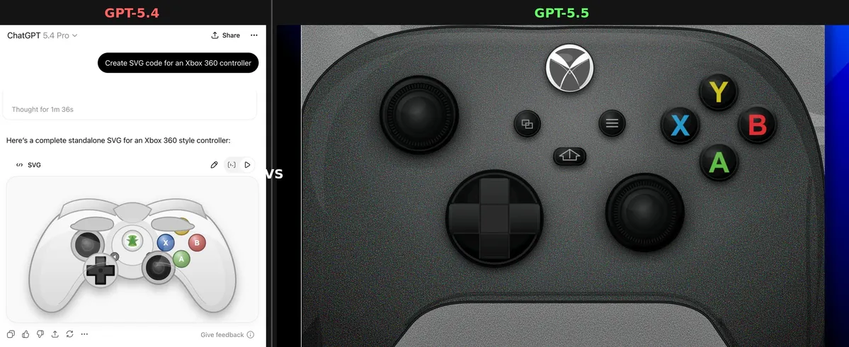 Left: GPT-5.4 ⓒ @mattshumer_ / Right: GPT-5.5 ⓒ @mattshumer_