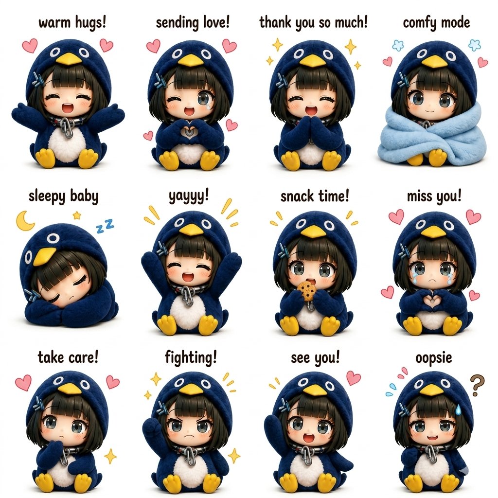 AI-generated Kawaii Chibi Sticker Sheet made with Nano Banana Pro