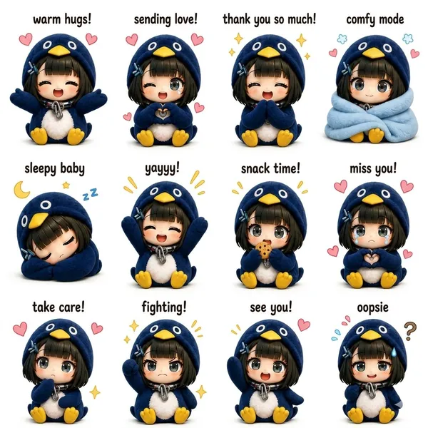AI-generated Kawaii Chibi Sticker Sheet made with Nano Banana Pro