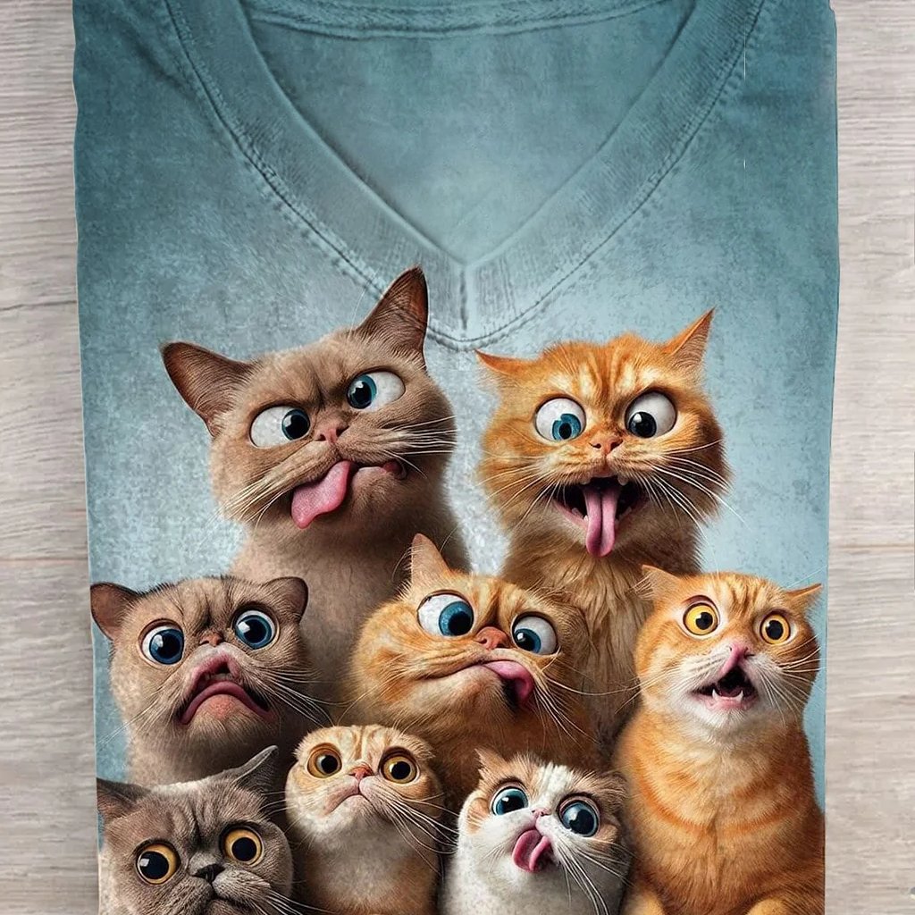 AI-generated Cartoon Cat Group T-Shirt Mockup made with Nano Banana Pro