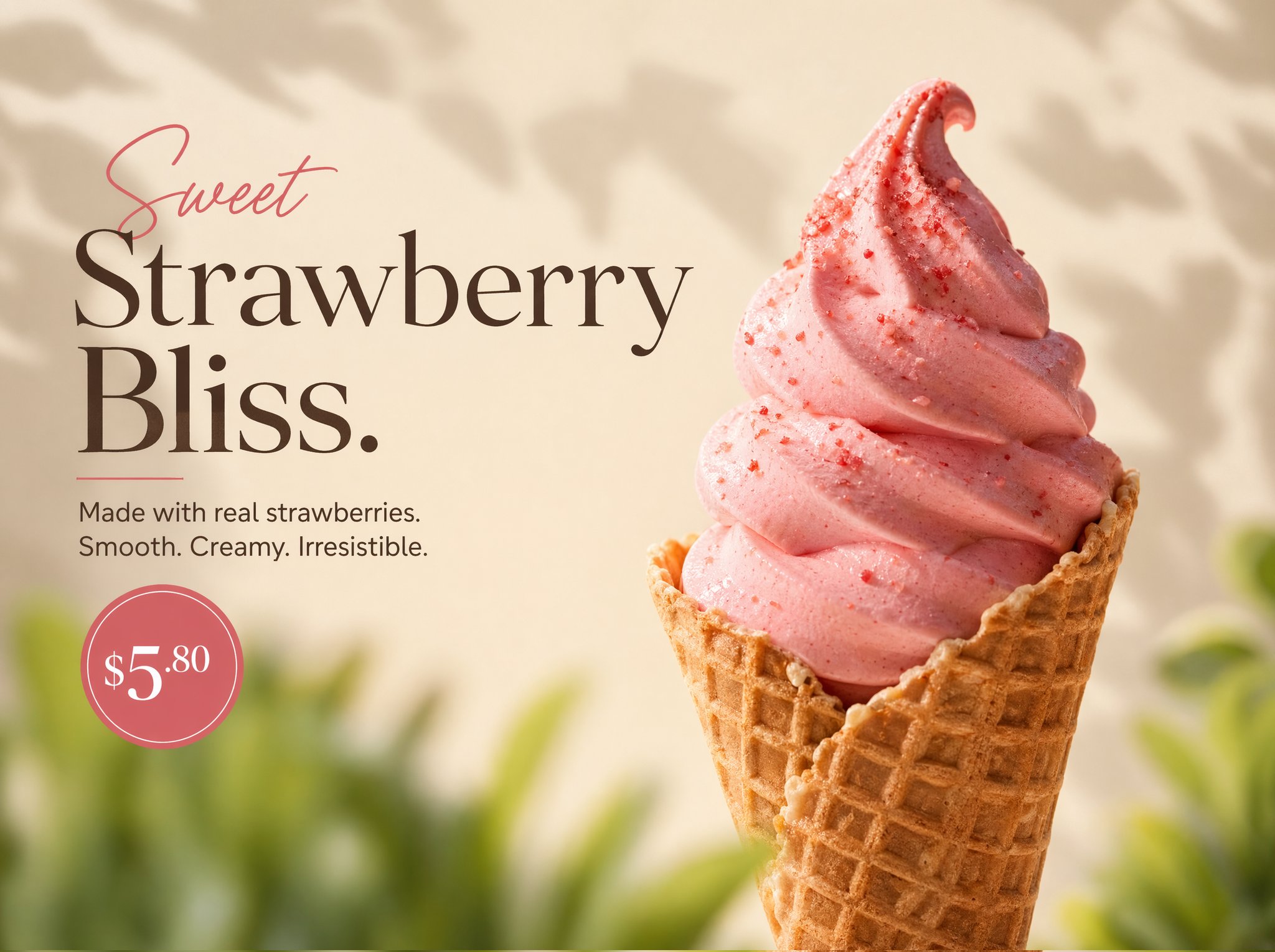 AI-generated Ultra-realistic Product Photography of a Rich Strawberry Soft-serve Ice Cream in a Crispy made with GPT Image 2
