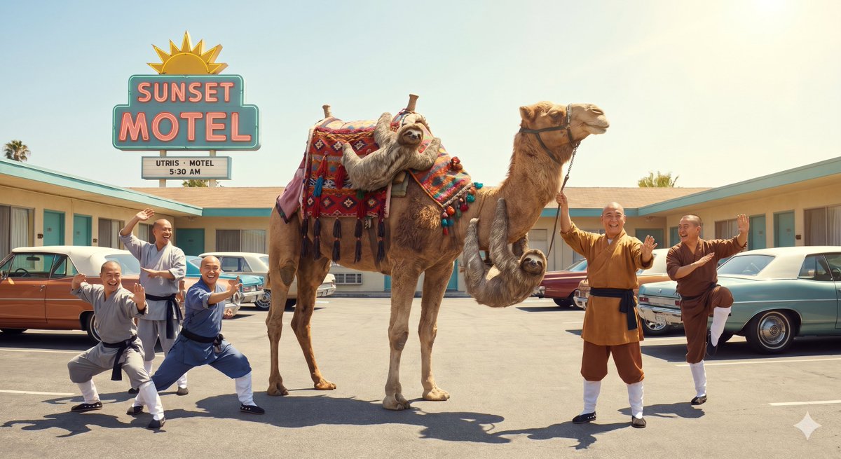 AI-generated Surreal Camel vs Motel Scene made with Nano Banana Pro