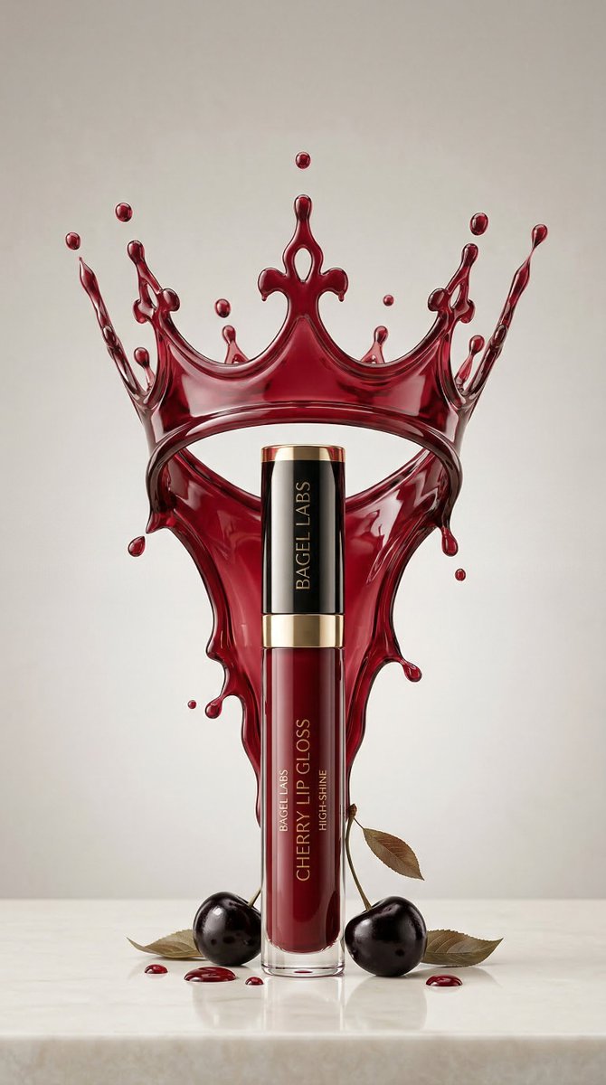 AI-generated Cherry Lip Gloss Luxury Product Shot made with Nano Banana 2