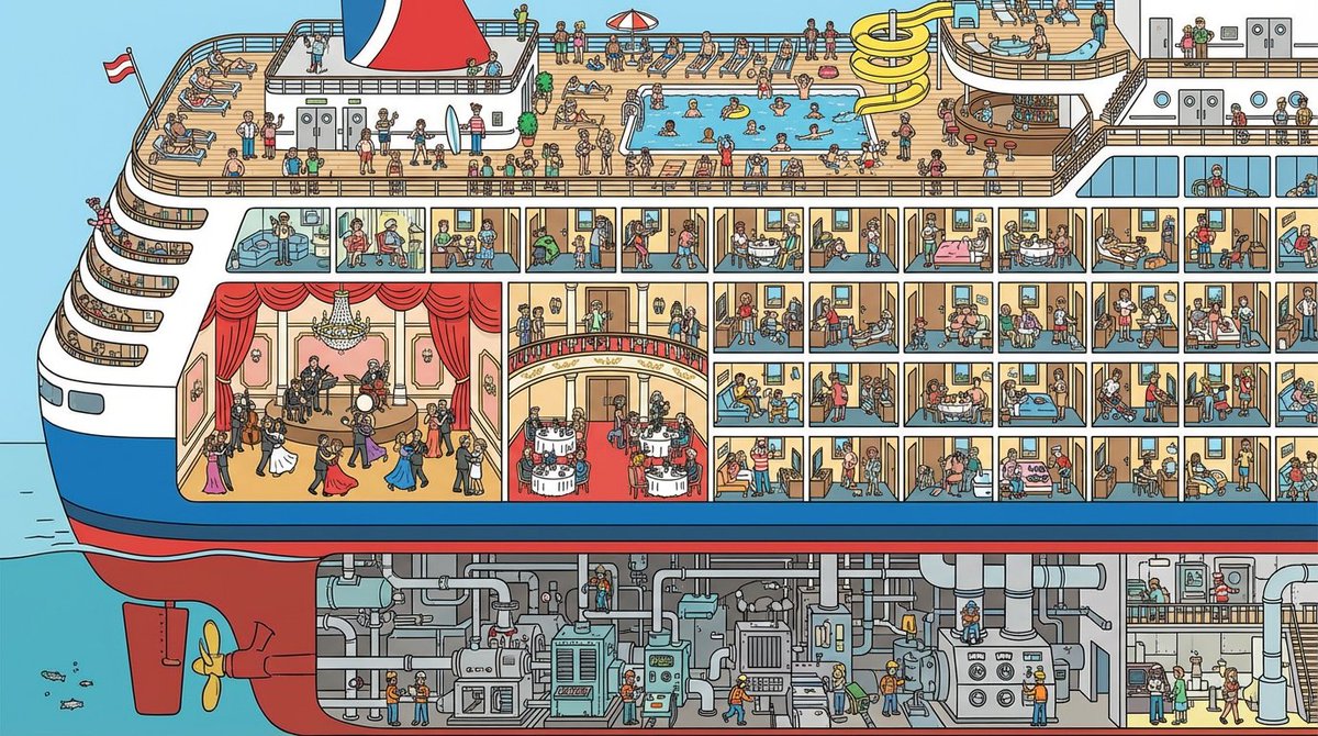 Example image of Cruise Ship Cutaway Illustration generated with Nano Banana Pro