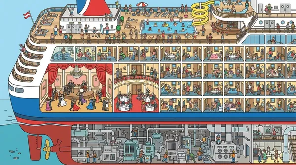 Example image of Cruise Ship Cutaway Illustration generated with Nano Banana Pro