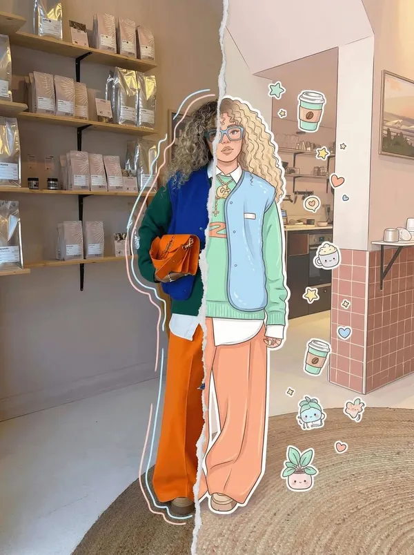AI-generated Real-Cartoon Split Portrait made with Nano Banana Pro