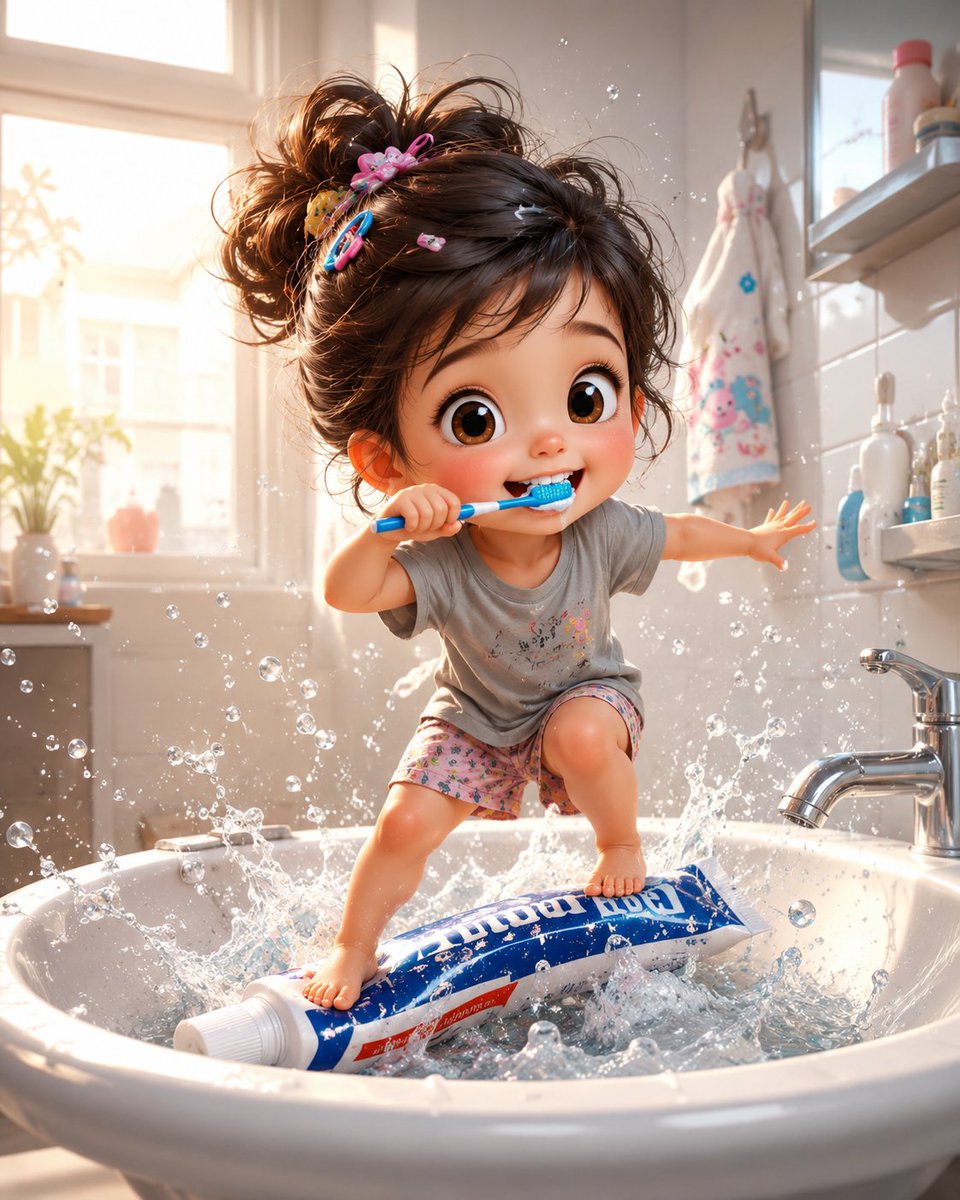AI-generated Toddler Brushing Teeth 3D Illustration made with GPT Image 2