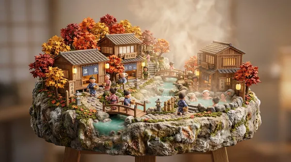 Example image of Japanese Onsen Village Miniature generated with Nano Banana 2
