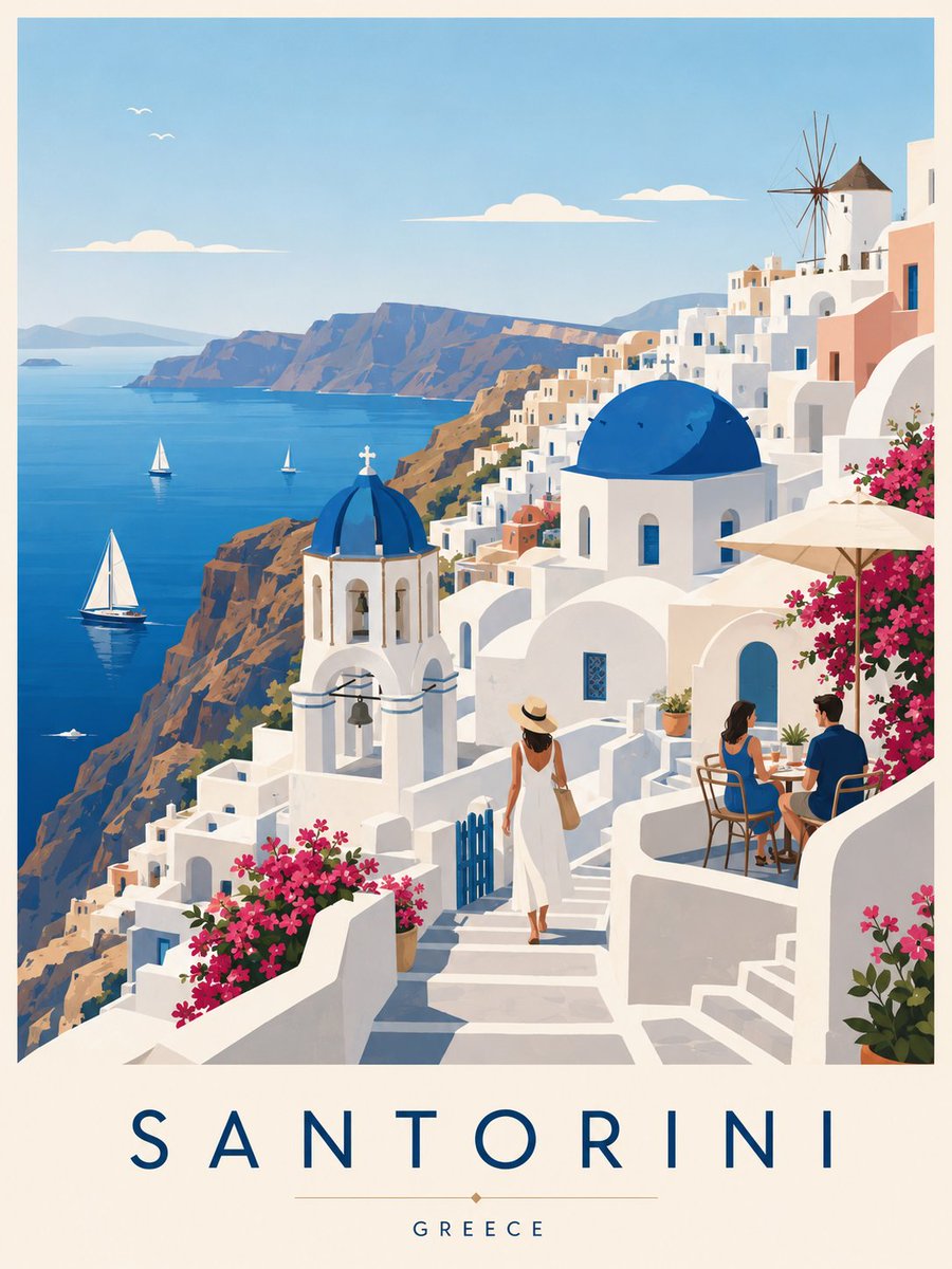 AI-generated Santorini Travel Poster made with GPT Image 2