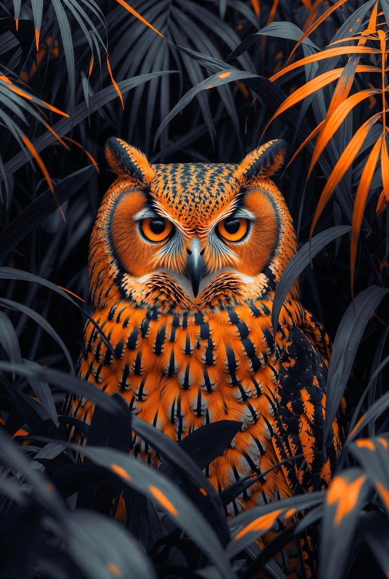 Example image of High Contrast Jungle Owl Illustration generated with Nano Banana Pro