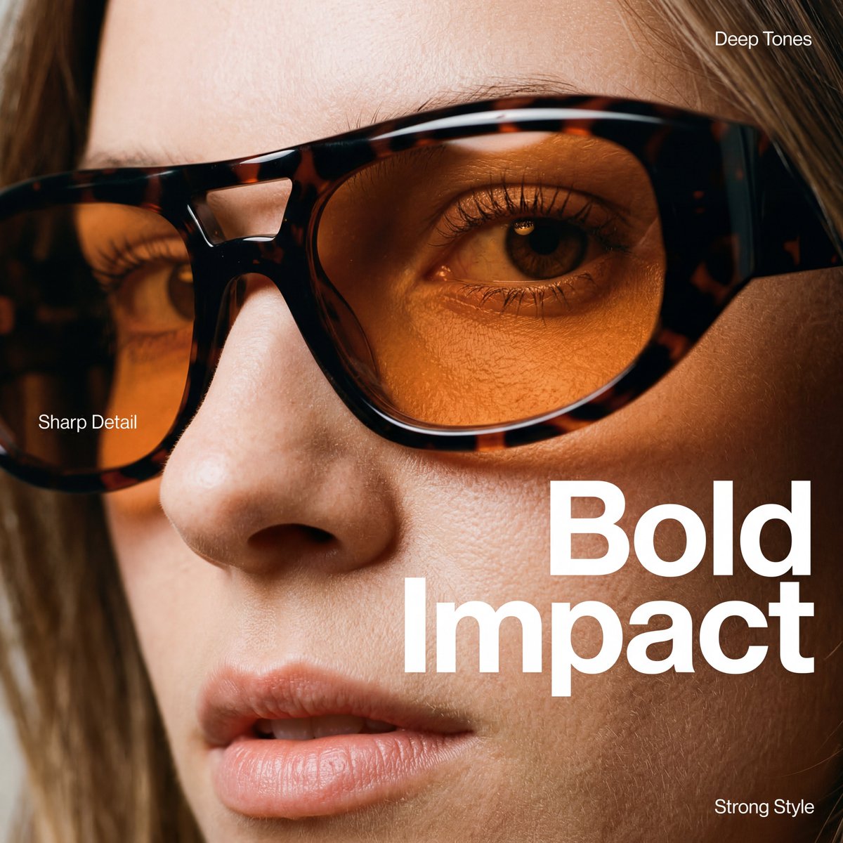 AI-generated Amber Sunglasses Close-Up Portrait made with Nano Banana Pro