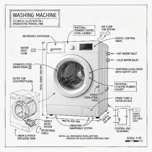 AI-generated Washing Machine Technical Infographic made with GPT Image 2