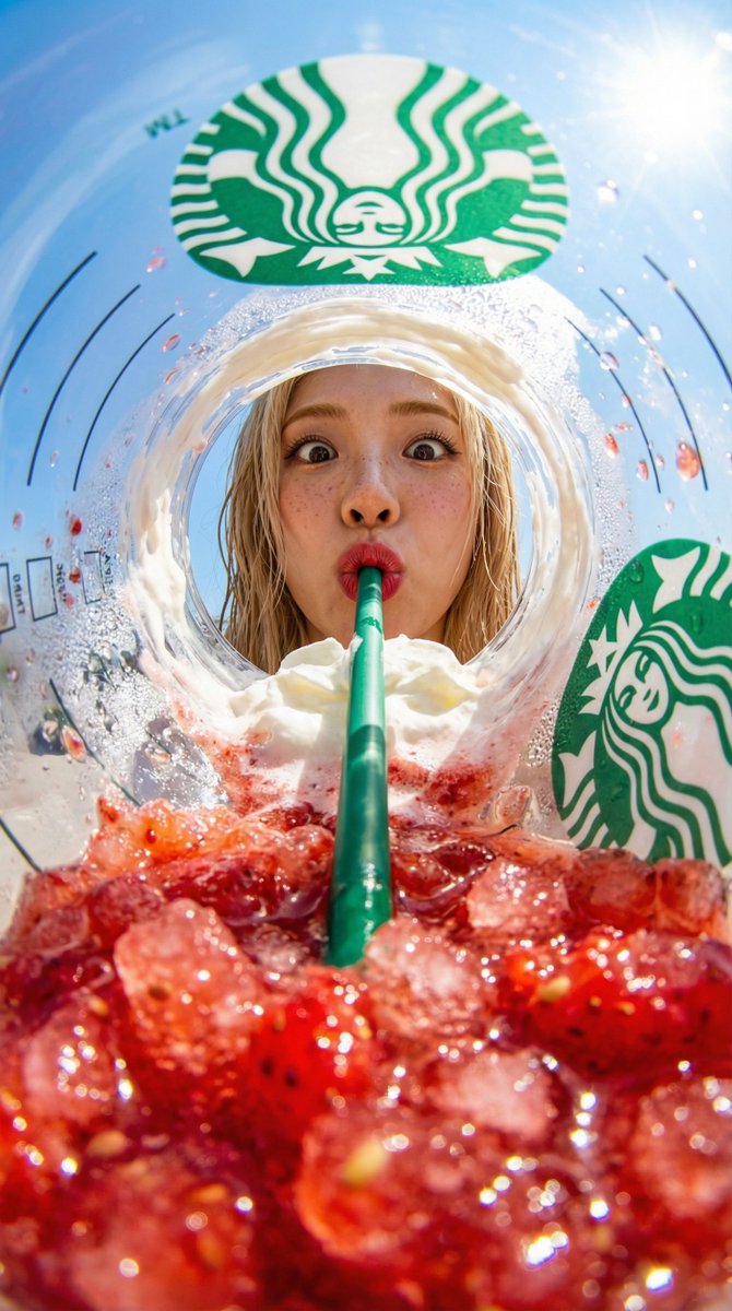 AI-generated Starbucks Cup Fisheye POV made with Nano Banana Pro