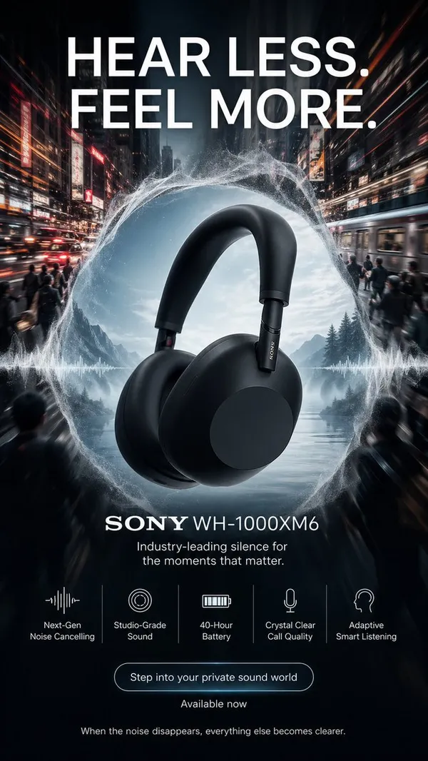 AI-generated Sony Headphones Ad Poster made with GPT Image 2