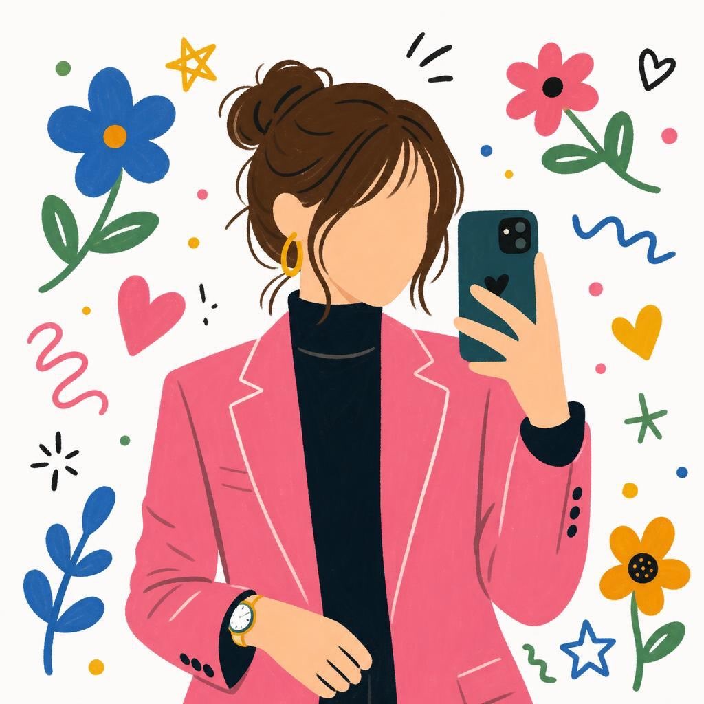 AI-generated Flat Cartoon Selfie Girl Illustration made with GPT Image 2