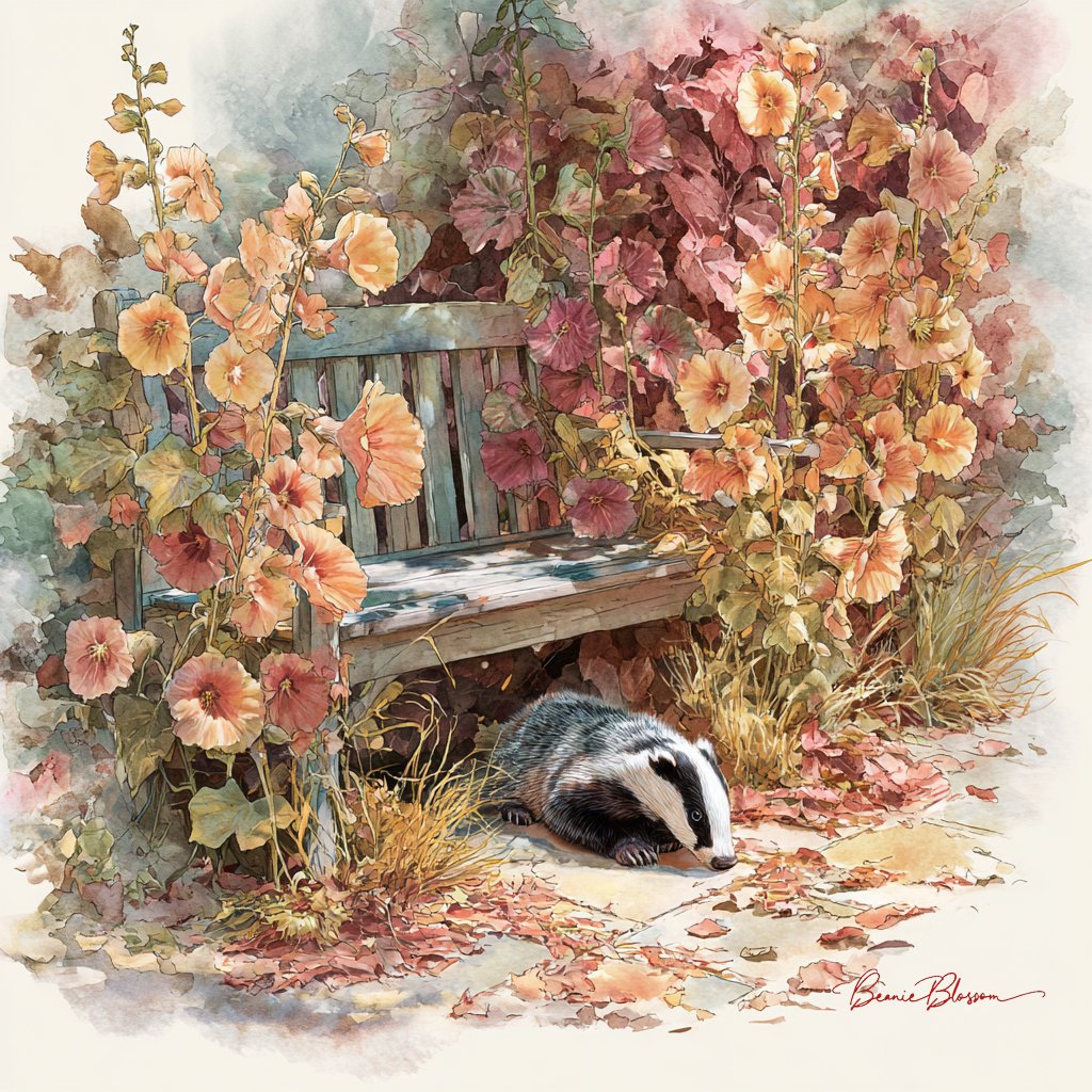 Example image of Autumn Garden Badger Watercolor generated with Nano Banana Pro
