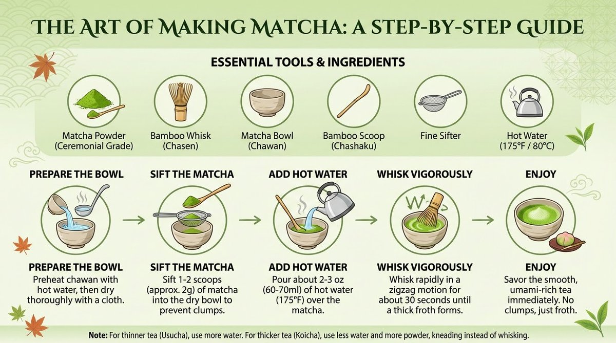 Example image of How to Make Matcha Infographic generated with Nano Banana Pro