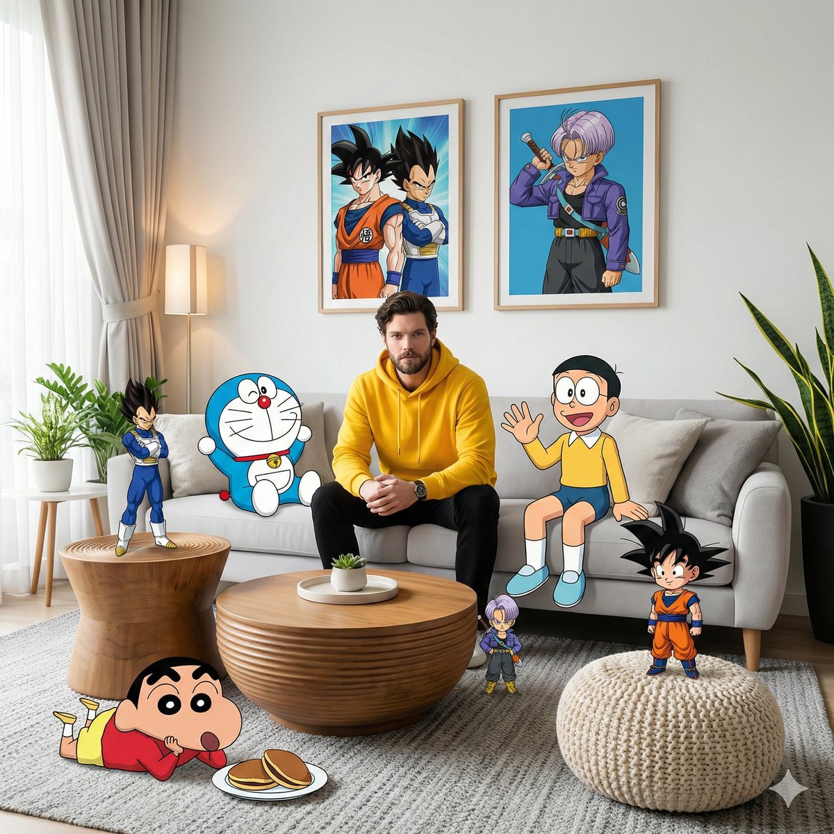 AI-generated Doraemon Mixed-Media Living Room made with Nano Banana Pro