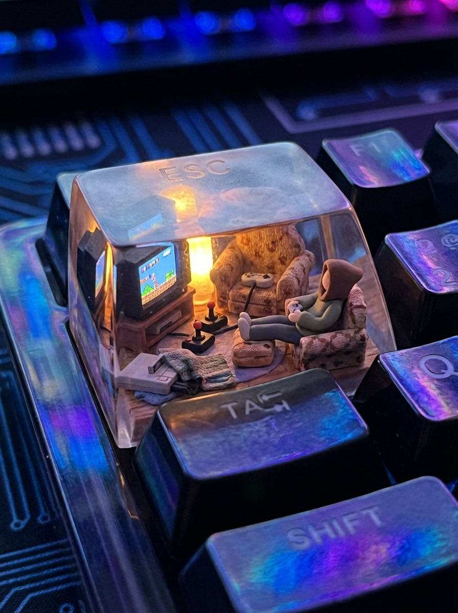 Example image of Retro Gaming Keycap Miniature generated with Nano Banana Pro