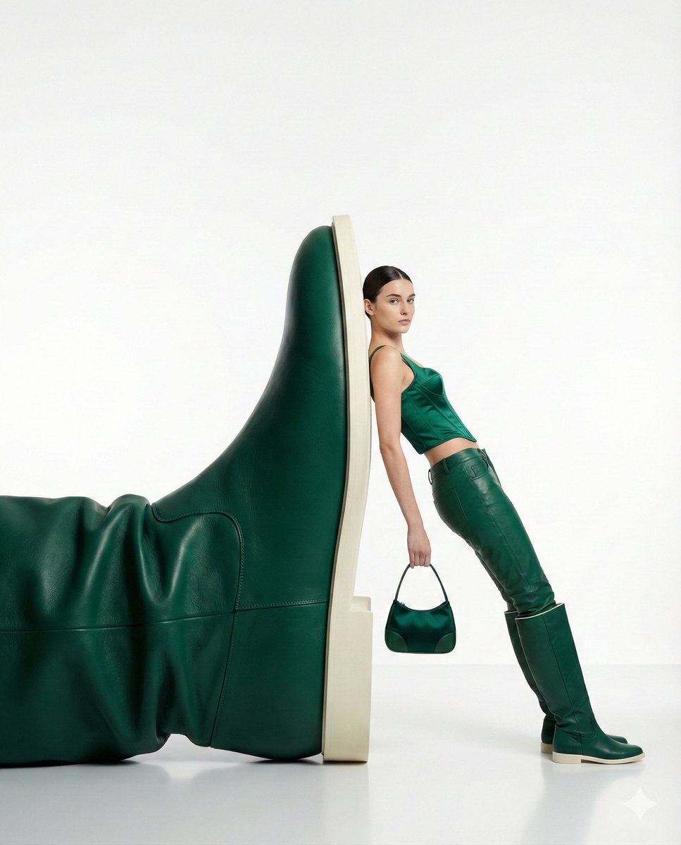 AI-generated Oversized Boot Sculpture Fashion Editorial made with Nano Banana Pro