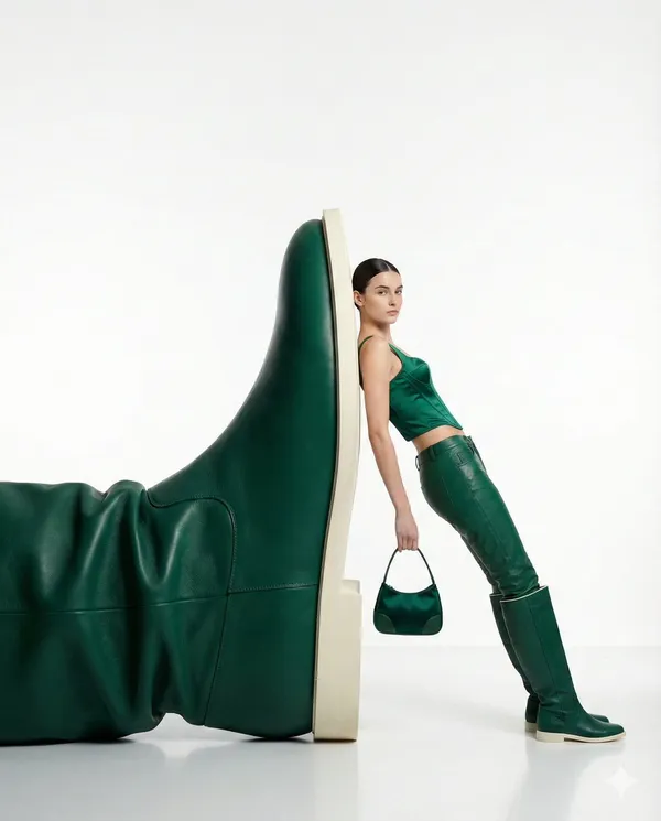 AI-generated Oversized Boot Sculpture Fashion Editorial made with Nano Banana Pro
