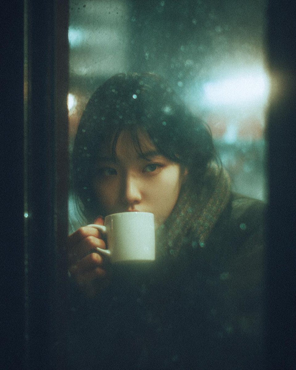 AI-generated Rainy Night Cafe Portrait made with Nano Banana Pro