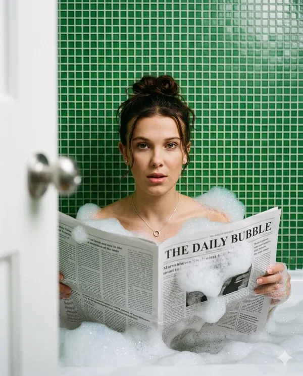 AI-generated Bathtub Newspaper Cinematic Portrait made with Nano Banana Pro