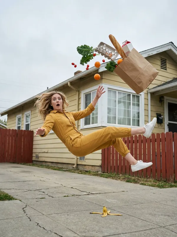 AI-generated Mid-Air Falling Surreal Portrait made with Nano Banana Pro