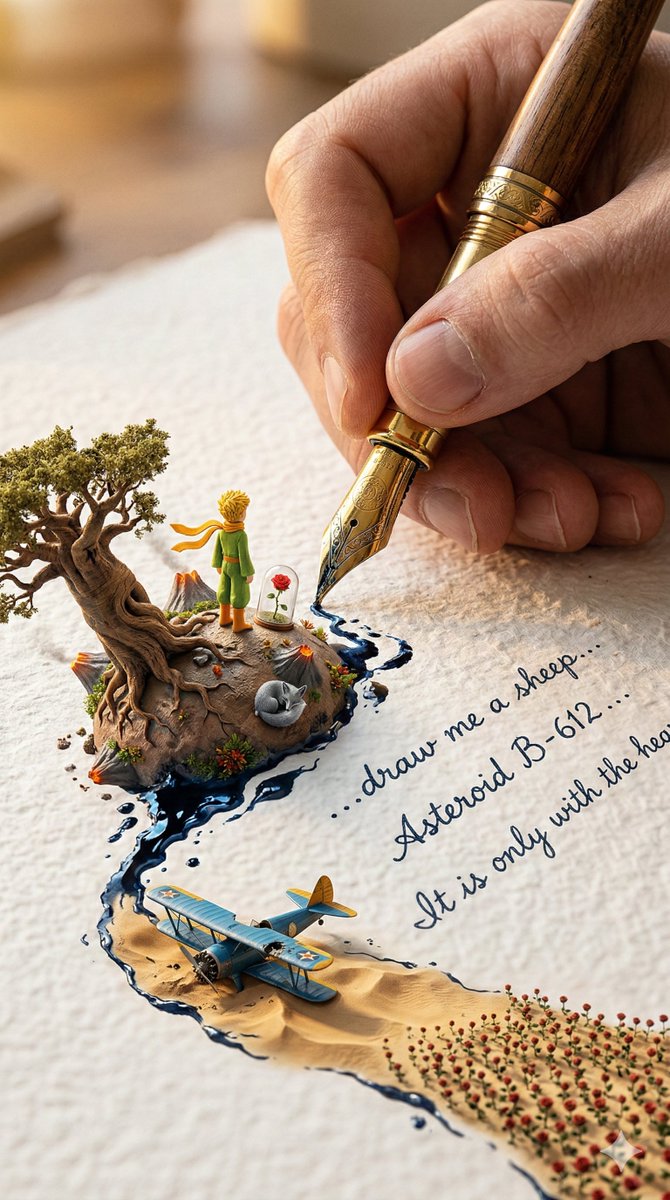 AI-generated Fountain Pen Story Miniature Poster made with Nano Banana Pro