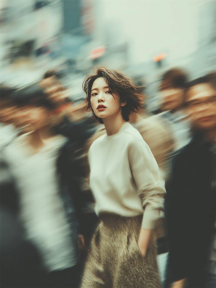 나노바나나 프로로 생성한 군중 모션블러 거리 인물