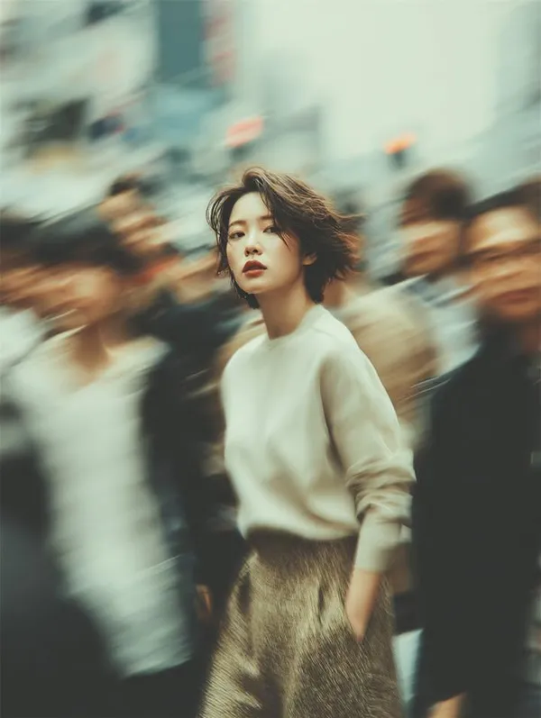AI-generated Crowd Motion Blur Street Portrait made with Nano Banana Pro