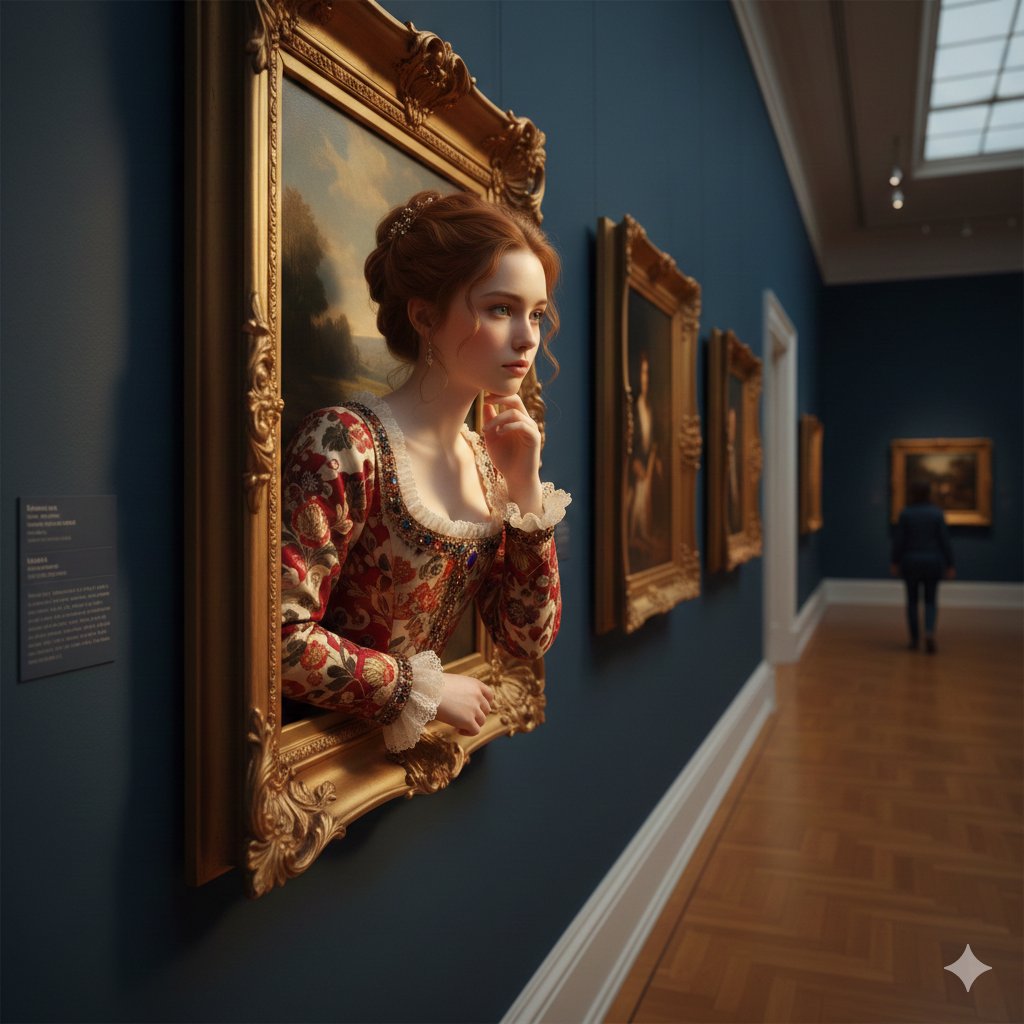 AI-generated Woman Emerging From Golden Frame made with Nano Banana Pro