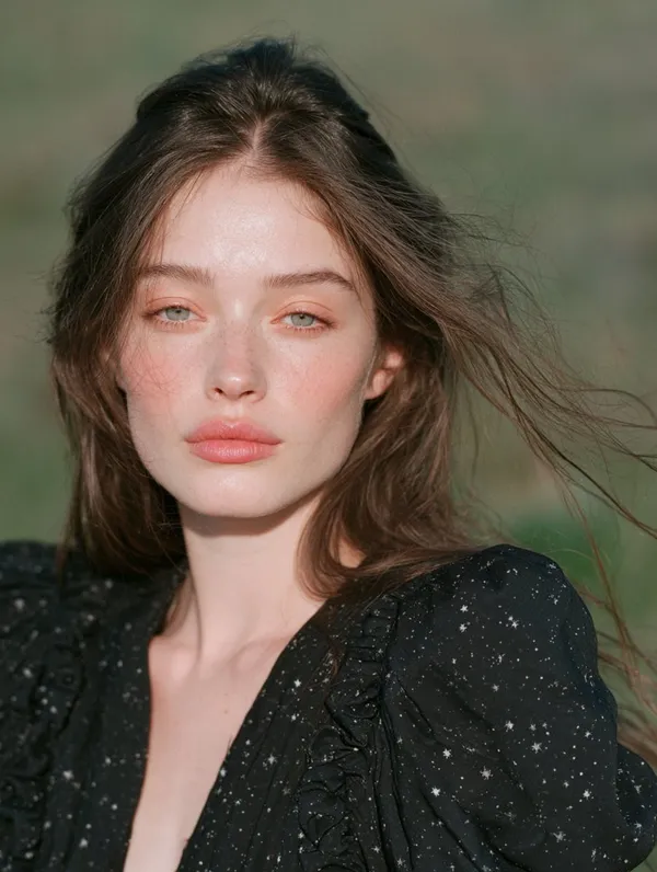 AI-generated Dreamy Outdoor Portrait in a Green Meadow made with Midjourney