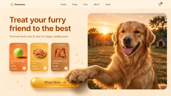 AI-generated Pet E-commerce Homepage UI made with Seedream 5.0 Pro