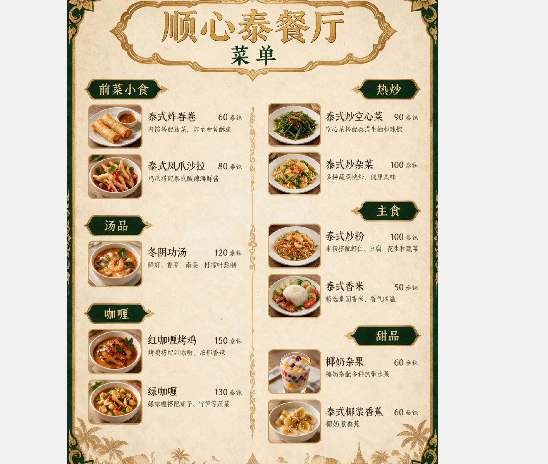 씨드림 5.0 프로로 생성한 태국 음식점 메뉴판 번역