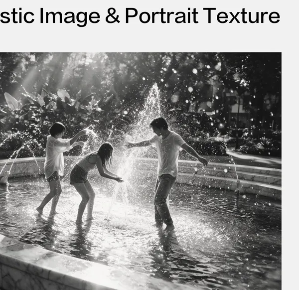 AI-generated Fountain Splash Black-and-White Photo made with Seedream 5.0 Pro
