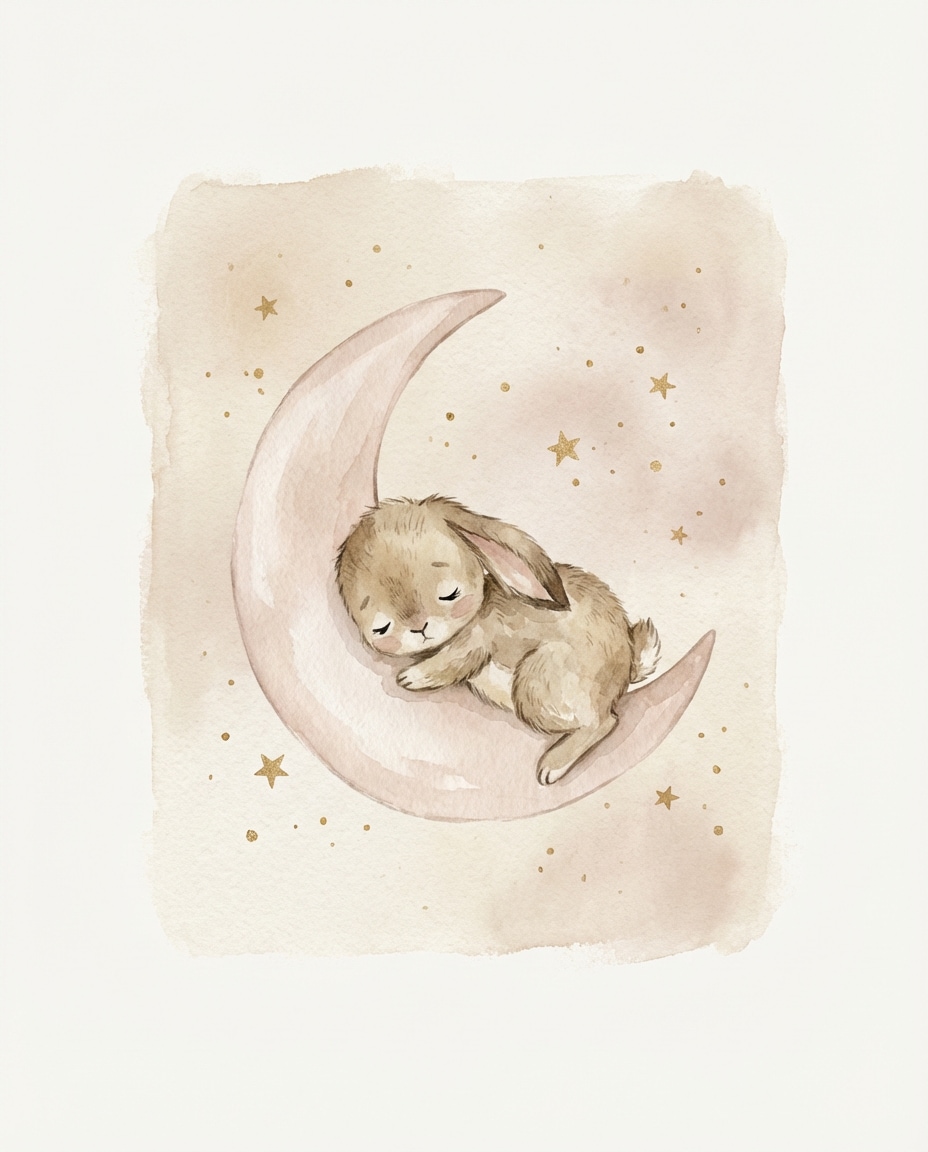 AI-generated Sleeping Bunny Moon Nursery Poster made with Nano Banana 2