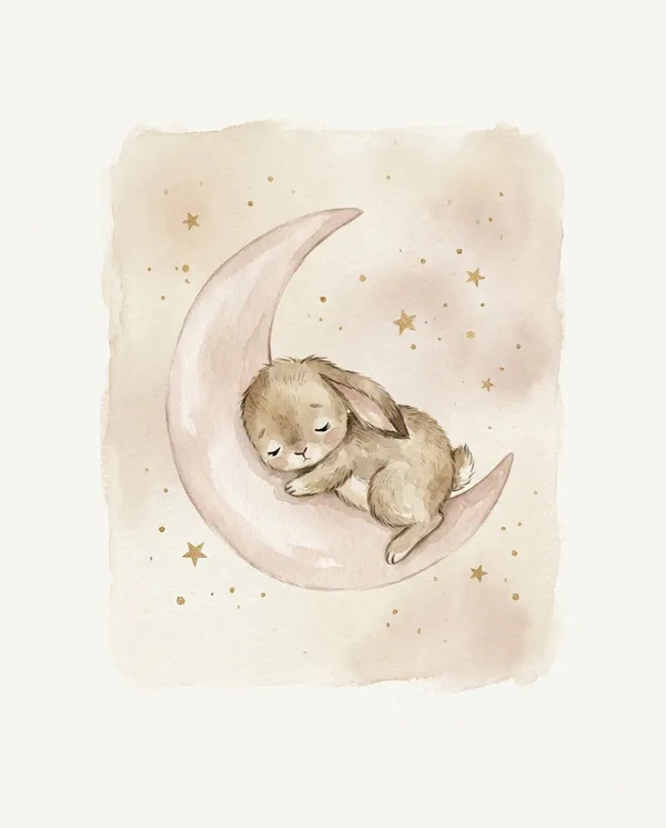 AI-generated Sleeping Bunny Moon Nursery Poster made with Nano Banana 2