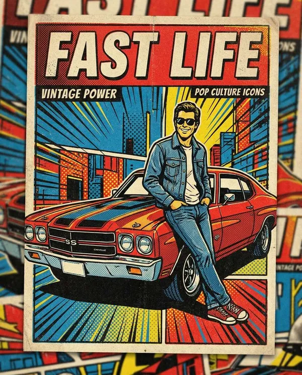 AI-generated Retro Muscle Car Hero Poster made with Nano Banana Pro