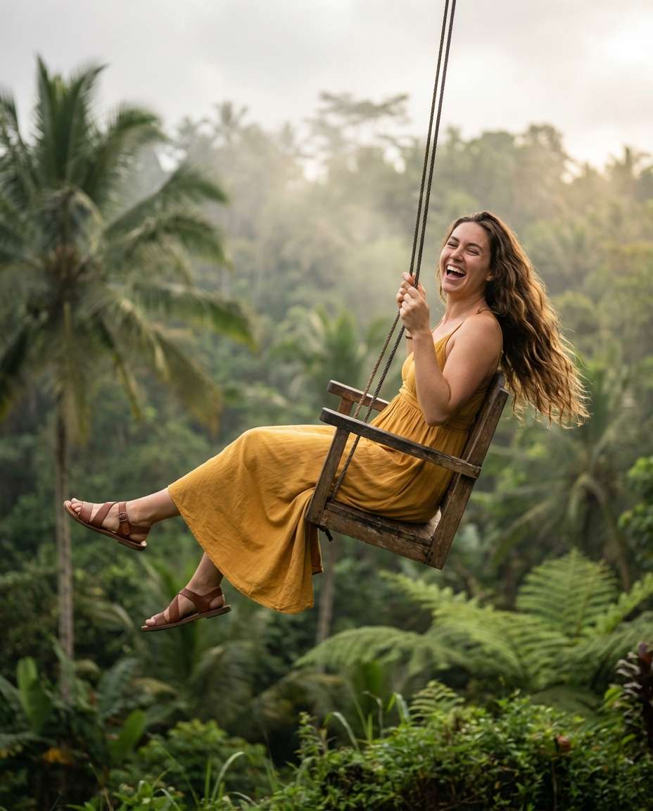 AI-generated Bali Jungle Swing Travel Photo made with Nano Banana Pro