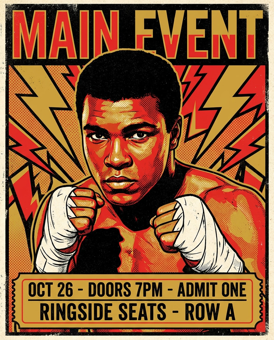 AI-generated Championship Boxer Pop Art Poster made with Nano Banana Pro
